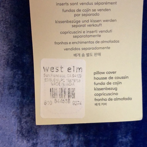 NWT West Elm set of 2 pillow covers- 1 blue velvet and 1 patterned. Covers only. - Picture 5 of 8
